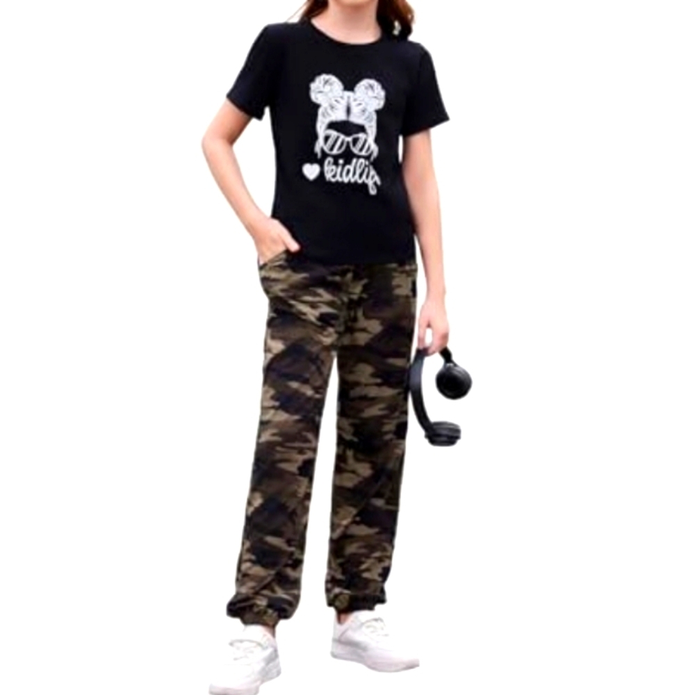 Kidlife Girls Camo Joggers and T Shirt Set Black Size 9Y NWT